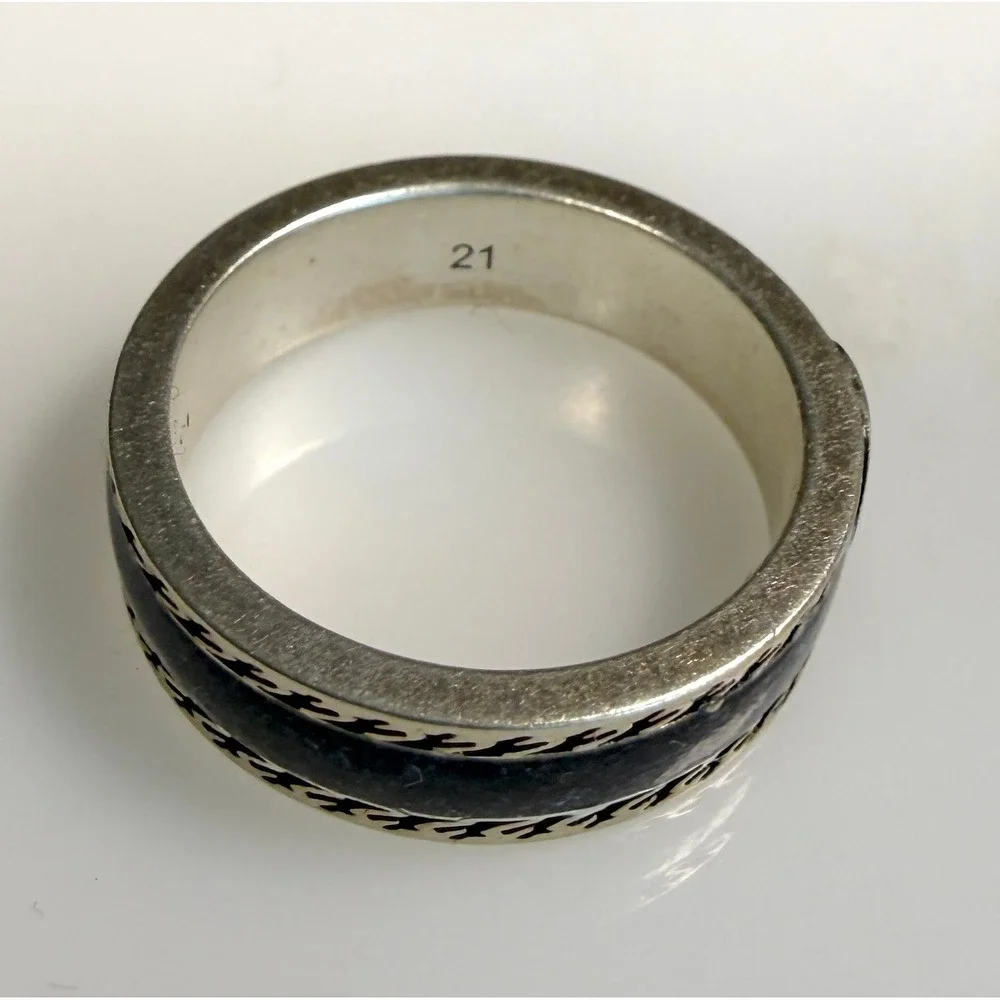 Gucci 745573 Interlocking GG Black Resin Sterling Silver 925 Ring Size 21 US 9.5